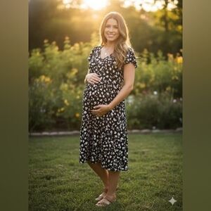 Derek Heart Black and White Floral Midi Dress